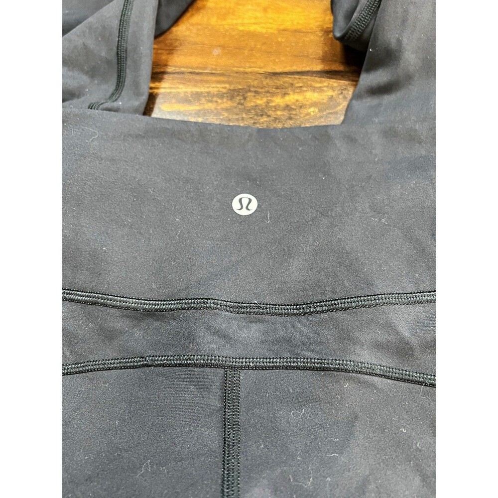lululemon athletica Womens 8 Black Ankle Leggings Solid Plain Logo *flaw*